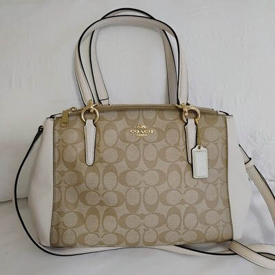 COACH Signature Christie Mini Carryall Light Khaki Purse Bag Crossbody 