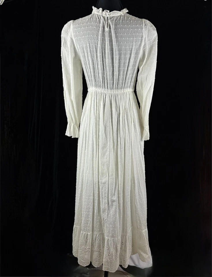 Halloween Costume Prairie Wedding Dress S/M White Dotted Swiss Maxi Long Sleeves - Image 3 of 4