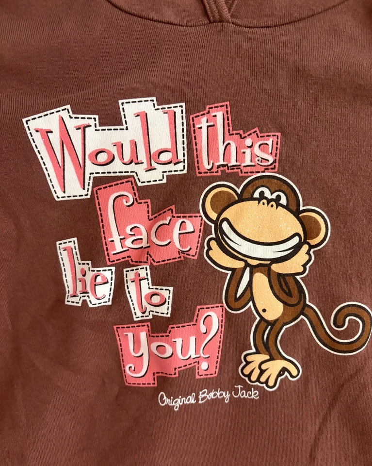 Camiseta con Capucha Vintage Bobby Jack Mono Marrón Rosa Niñas Camisa Y2K Talla 7/8? Foto 2 de 4