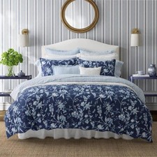 Laura Ashley Comforter Set Full/Queen Machine-Wash Soft Cotton Blue 7-Piece 