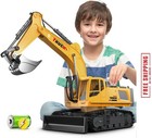 21" Large Remote Control Excavator Toy with Metal Bucket & Dozer Blade, 15-Chann