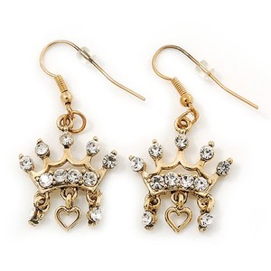 Authentic Gold Plated Crystal 'Crown' Drop Earrings - 45mm Length