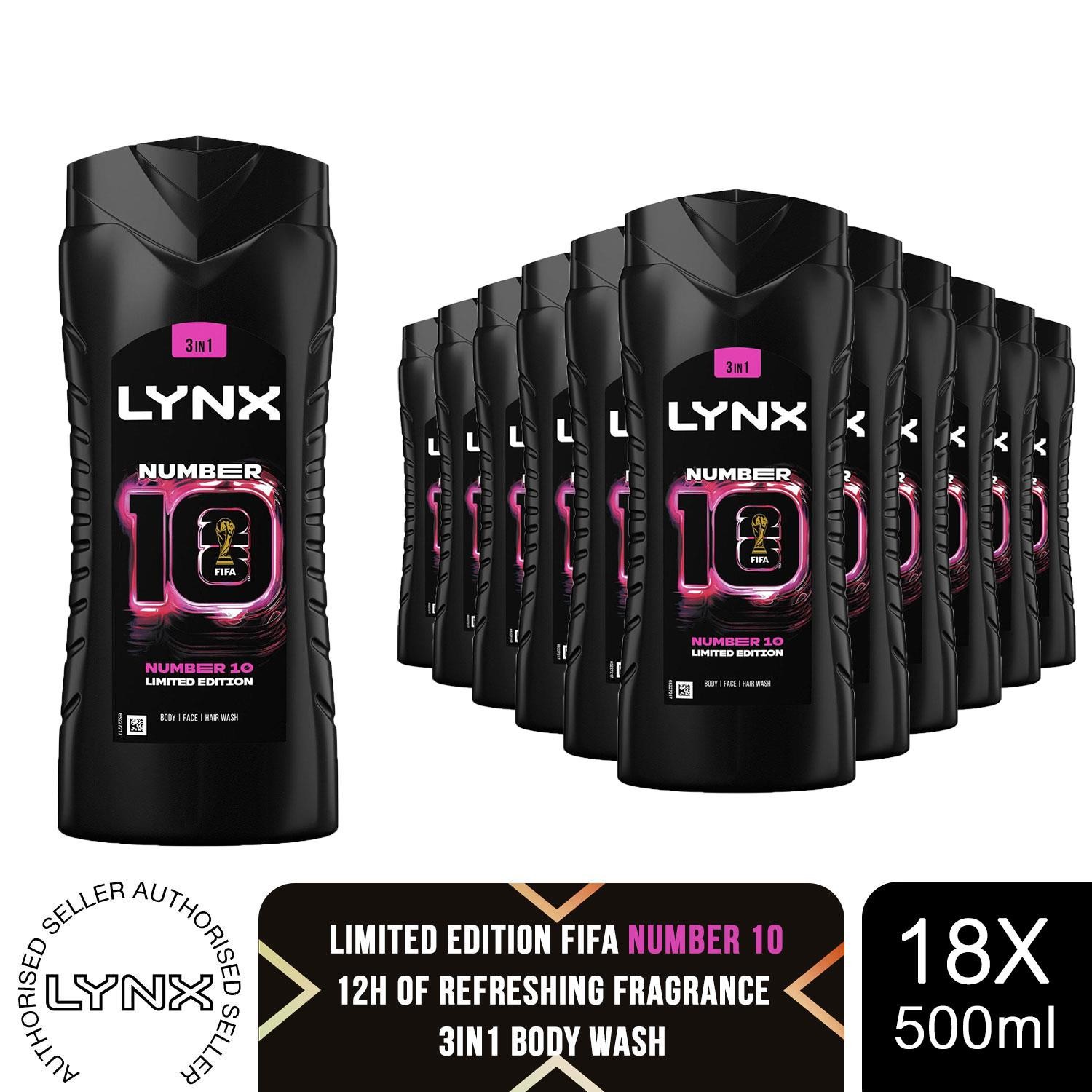 Lynx FIFA Number 10 Shower Gel 3 in 1 Body Hair Face Wash 500ml 18 Pack