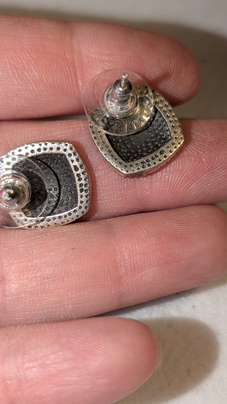 Silver Tone Square Earrings Stud - image 3