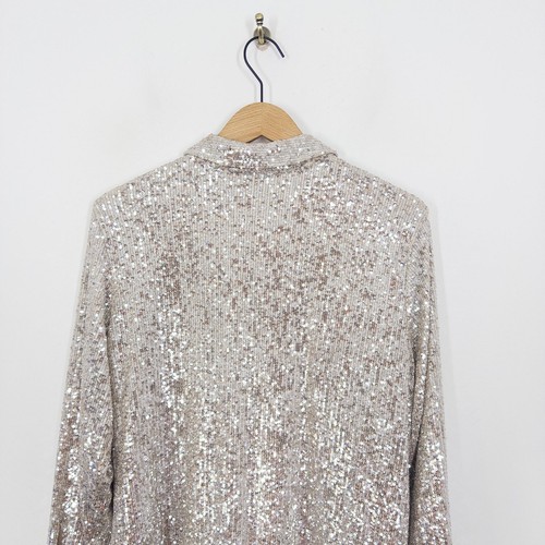 Ruth Langsford Button Front Sequin Shirt Size 16 NEW Champagne Silver Cream - Picture 15 of 21