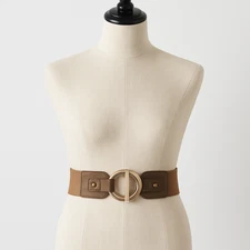 Slinky Belt Knit Brown Cinch Wide Elastic Bronze Metallic Buckle Glam One Size