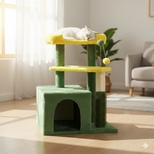 Premium 27.5" Cat Tree Tower with Cozy Condo Padded Top Bed Scratching Pad Green