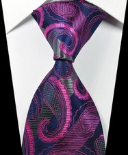 New Classic Paisley Dark Blue Rose Gray Jacquard Woven Silk Men's Tie Necktie