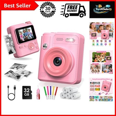 Kinder Sofortbildkamera 1080p 12MP Pink Kompakt Digitalkamera für Kinder