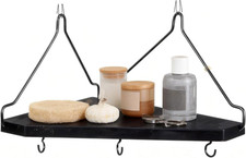 Black Cubicle Corner Shelf with Hooks for Fabric Walls, 2 Pack 12'' Wooden Offic