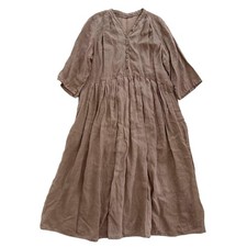 nest Robe Linen Tuck Switching Dress 100 Linen Mocha Gray Used -From Japan