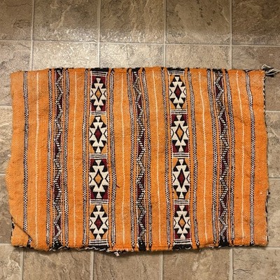 Authentic Moroccan Handmade Handwoven Pillow Cover Orange Black White Red