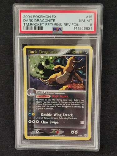 2004 POKEMON EX TEAM ROCKET RETURNS #15 DARK DRAGONITE-REVERSE FOIL PSA 8