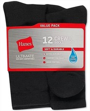 Hanes Men's 12-Pk Ultimate Crew Socks Big  Tall 12-14 Cool Comfort