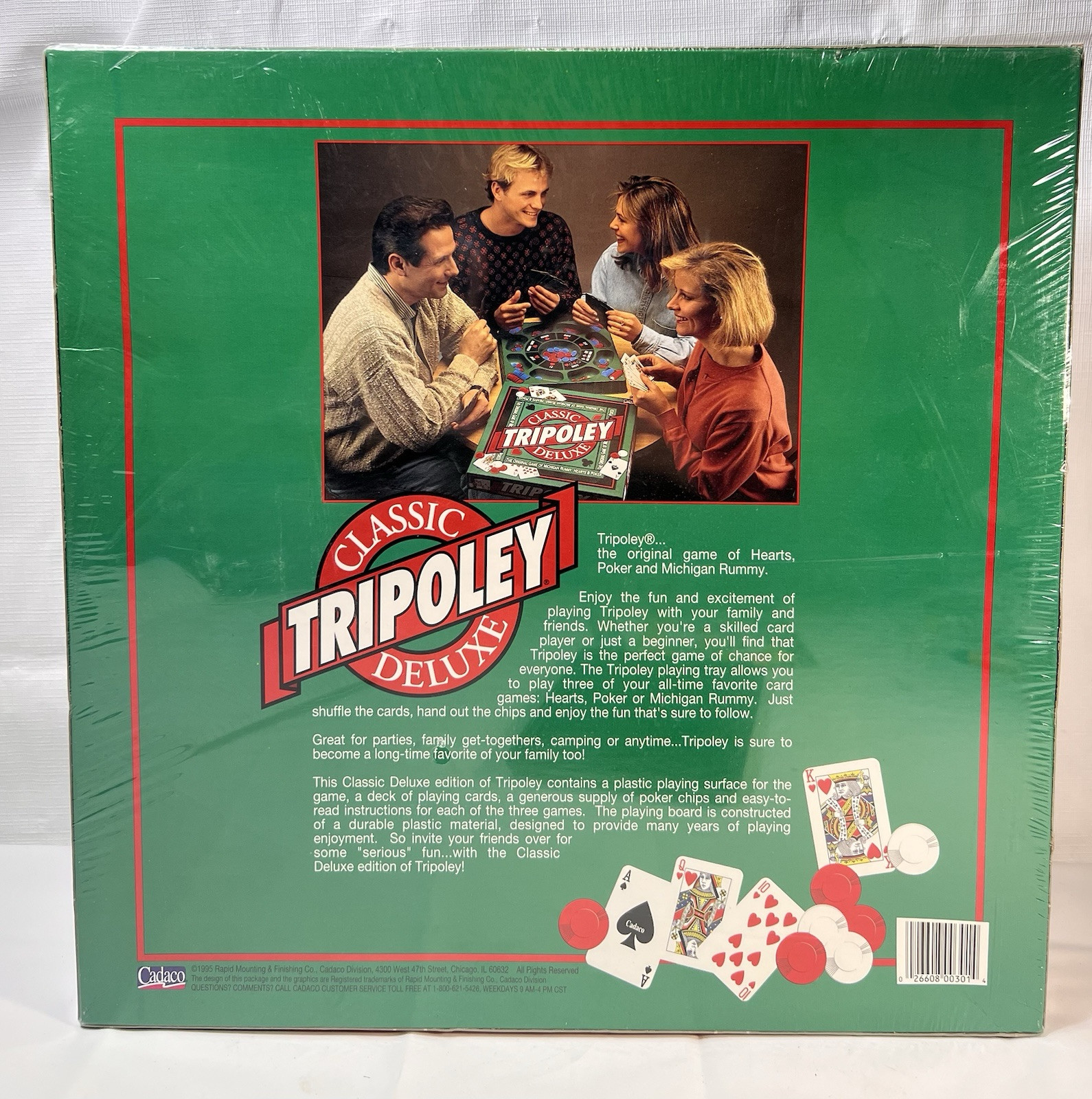 Cadaco Classic Tripoley Deluxe Michigan Rummy Hearts & Poker Game1995 New