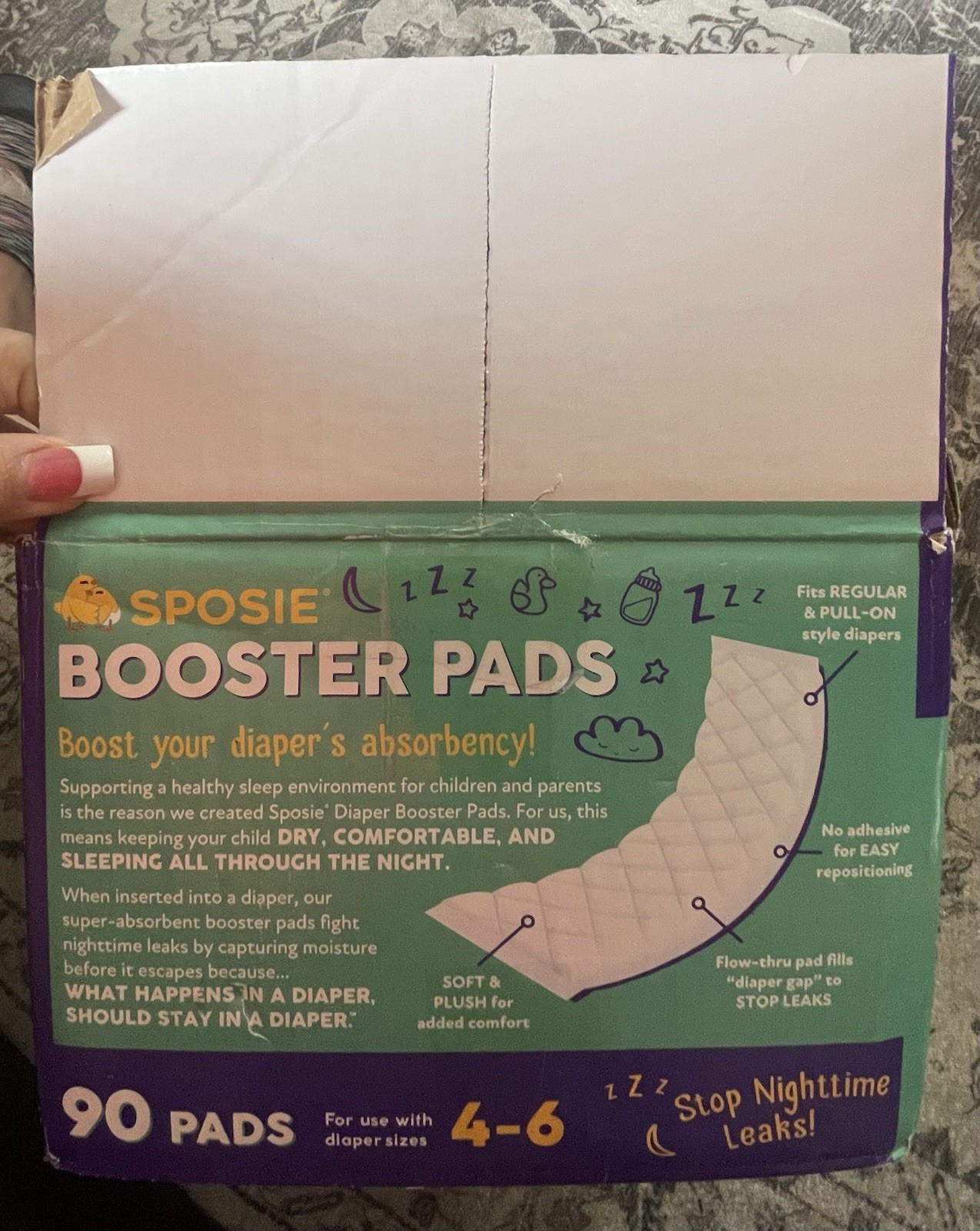 Sposie Booster Pads 3 Pack, Overnight Diaper Leak Protection, 30 Count Each Pack