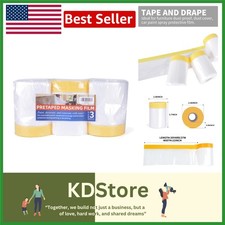 Pre-Taped Masking Film 22in x 30yds 3 Rolls Plastic Sheeting for Painting