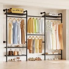 Wall Mounted Clothes Rack with Adjustable Width and Expandable Rods Black Steel