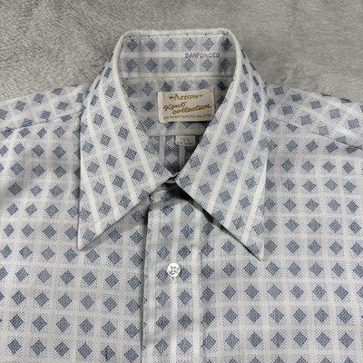 Vintage Arrow Shirt Mens M Blue Dagger Collar Disco Rockabilly 70s Sanforized