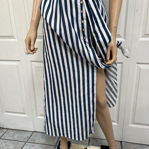 Zara Linin Blend Navy Striped Sailboat Dress Maxi Size L New - Picture 19 of 21