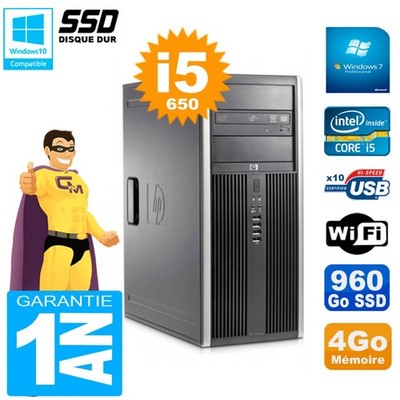 HP Compaq 8100 Elite MT Core i5-650 4Go RAM 960Go SSD DVD-WiFi W7 Schwarz