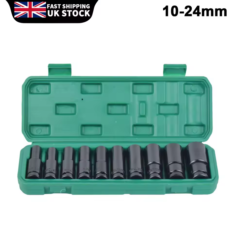 10 pc 1/2"" inch Deep Impact Socket Tool Set 10-24mm Metric Garage Workshop 4-39