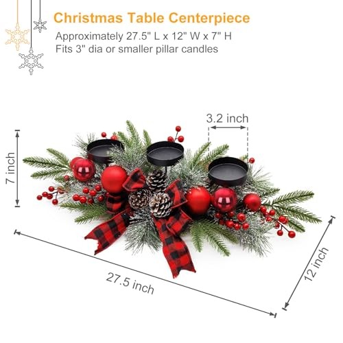 Christmas Table Centerpieces Decorations, 27.5 Inch Designed with Red Ball