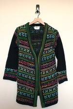 Vintage Cardigan Sweater 60s 70s Acrylic Aztec Southwest Womens Small 4 6 Stripe