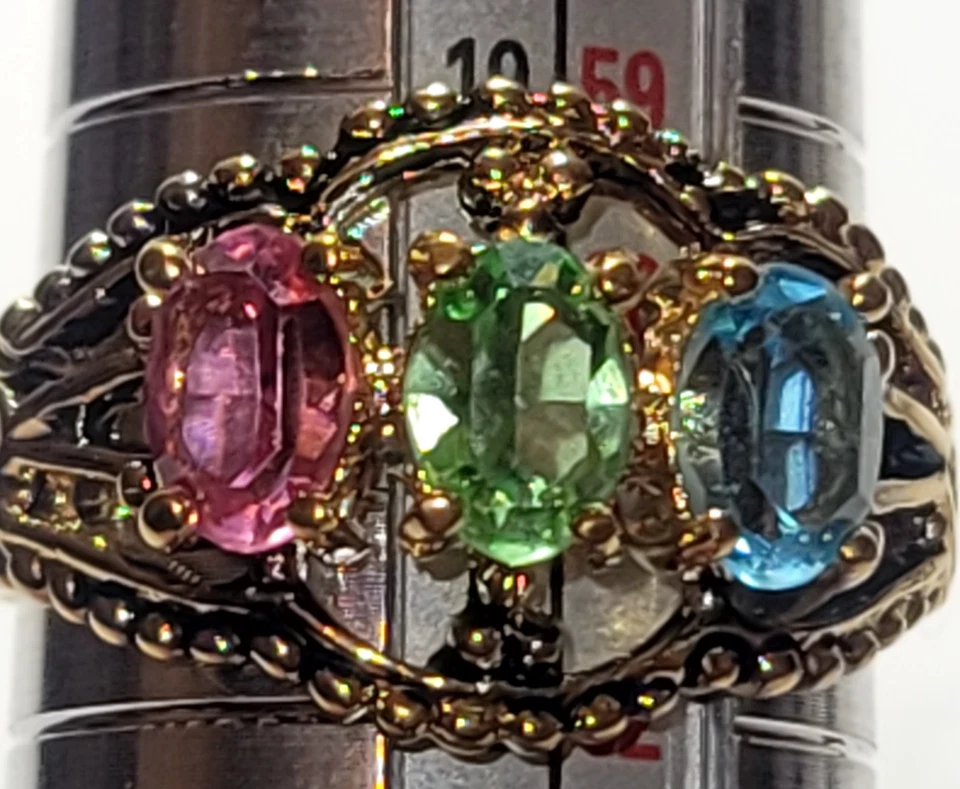 Винтажная Seta Золотистая Лента Открытая Филигрань 3 Овальных Граненых Камня Зеленый - Уран - Изображение 3 из 4