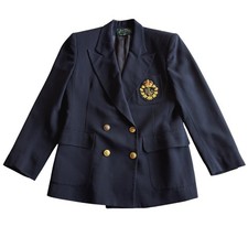 Lauren Ralph Lauren VTG Wool Double Breasted Gold Crest Navy Blazer Jacket 12 P