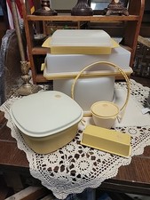 Tupperware Bundle Cake Carriers, Deviled Egg, Butter, Pasta Holders Harvest Gold