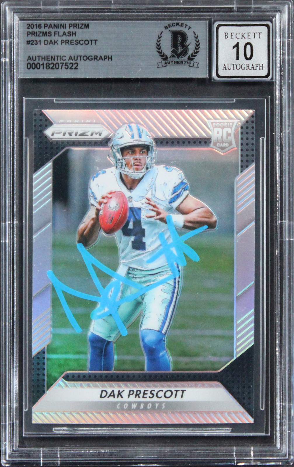 Cowboys Dak Prescott Signed 2016 Panini Prizm F #231 RC Card Auto 10! BAS Slab