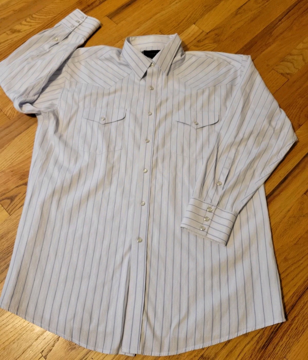 panhandle slim western shirt mens 17/XL Pearl Snap Button Down White With Blue