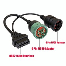 2-in-1 OBD2 Adapter Cable,9 Pin J1939 and 6 Pin J1708 to 16 Pin OBD2 Adapter