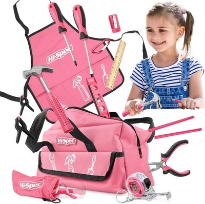 Hi-Spec 18pc Kids Tool Kit Set with Bag Real Tools Blue Pink DIY Woodwork