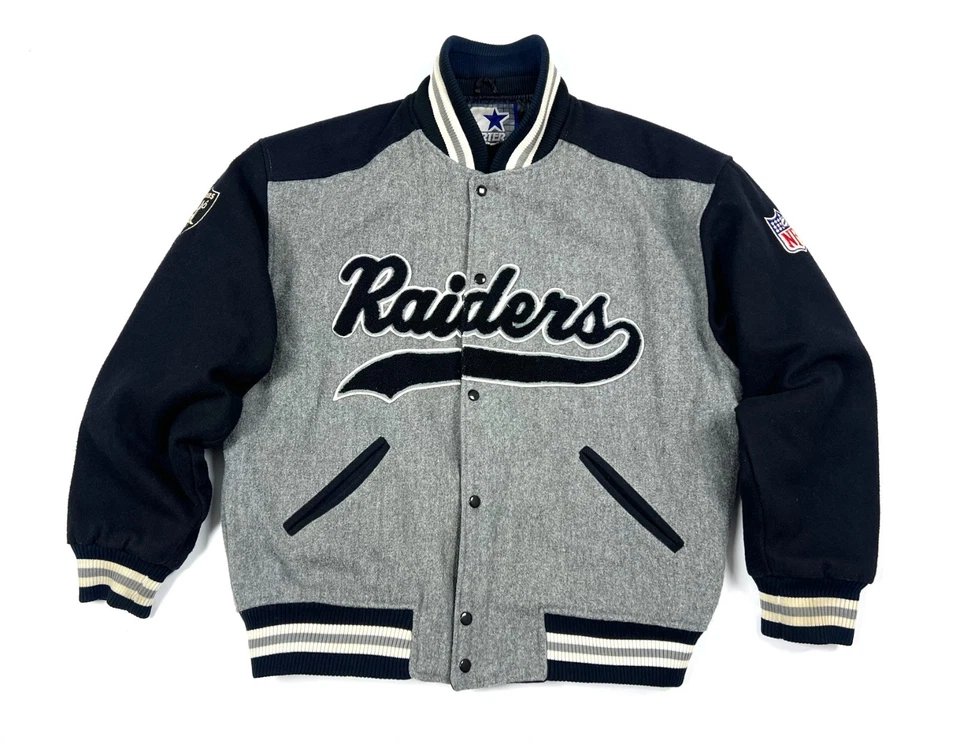 Chaqueta de bombardero vintage para hombre LA RAIDERS NFL retro de lana talla L/XL Foto 2 de 4