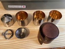 Vintage German Nesting Shot Cups With Leather Case And Funnel