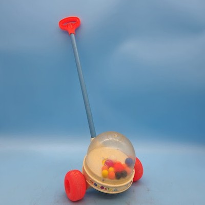 VTG 1980 Fisher-Price Corn Popper Push Toy Balls Red Wheels Classic