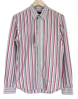RICHMOND Herren Hemd IT48 grau gestreift Baumwolle gestickt Logo Freizeit Knopf *