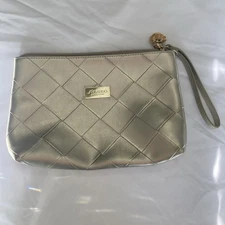 SHISEIDO GOLD Faux Leather Travel Pouch Cosmetic Toiletry Makeup Bag