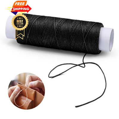 KAQRHFT 0.55 mm 54 Yards Leather Thread for Sewing, Round mm, Black