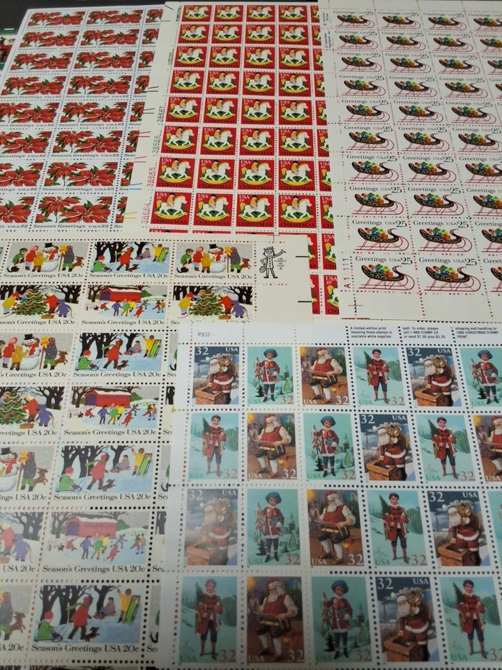 9 MISC. UNUSED CHRISTMAS STAMP SHEETS FACE VALUE $107.50 Santa +++ Free Shipping - Image 3 of 4