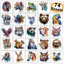 CHARLENT Watercolor Safari Animals Temporary Tattoos for Kids Multicolor