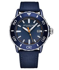 Stuhrling 4049 4 Voyager Quartz Date Blue Nylon Strap Mens Watch