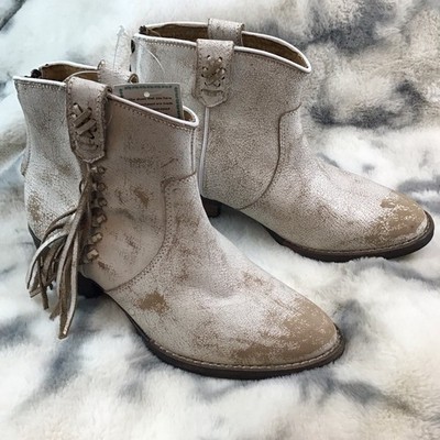 Very Volatile Hand Distressed Artisanal Leather Fringe Ankle Boots Size 7.5  NWT