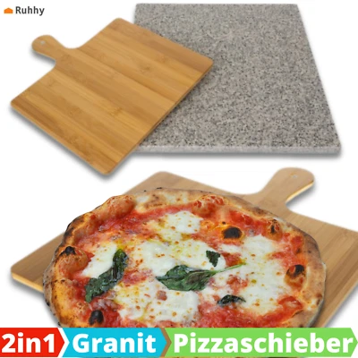 RUHHY Pizzastein Pizzaschieber Pizzaschaufel Eckig Set Holz Flammkuchen Brotbackstein