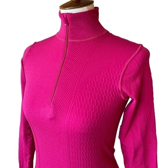 Pullover Lucy Rosa Brillante Cuello Alto 1/4 Cremallera Manga Larga Activo Top Para Mujer XS Foto 3 de 4