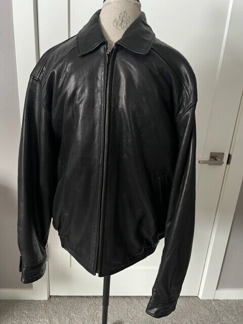 NEW men Hathaway Black Leather Zip Insulated Bomber Jacket NEW men Hathaway Black Leather Zip Insulated Bomber Jacket