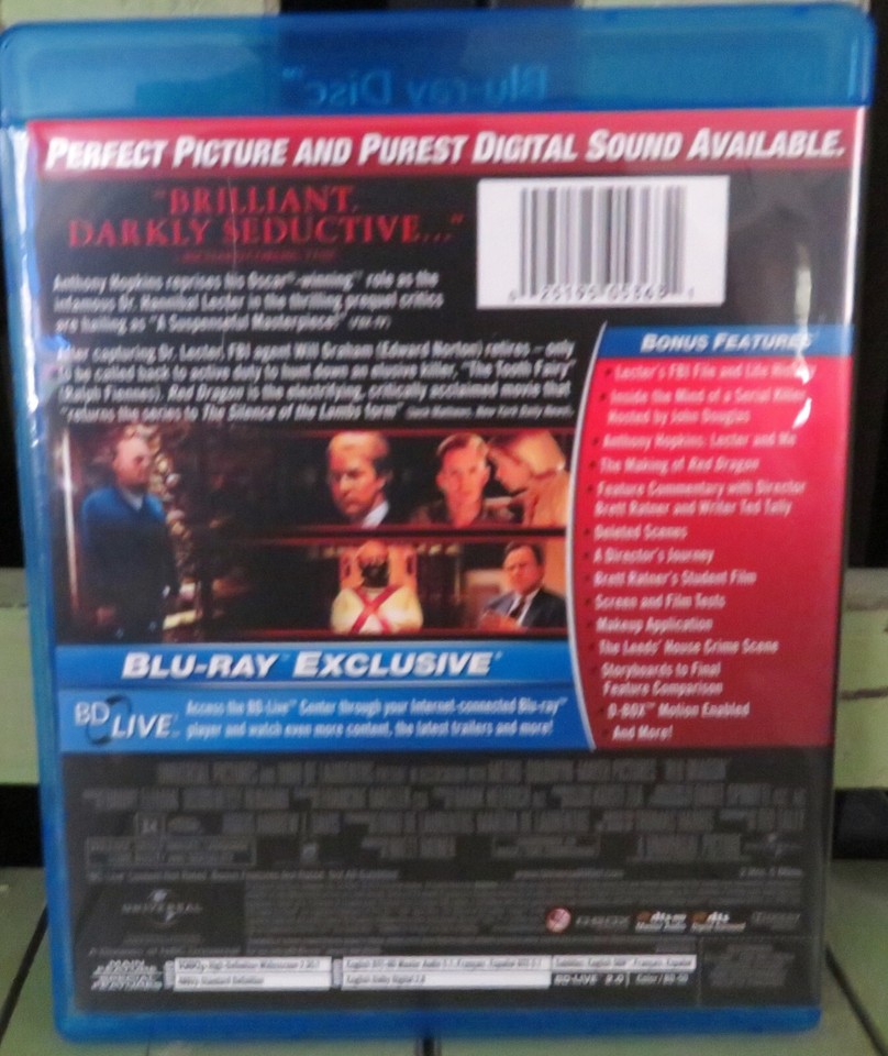 Red Dragon Bluray Anthony Hopkins Edward Norton Ralph Fiennes Harvey