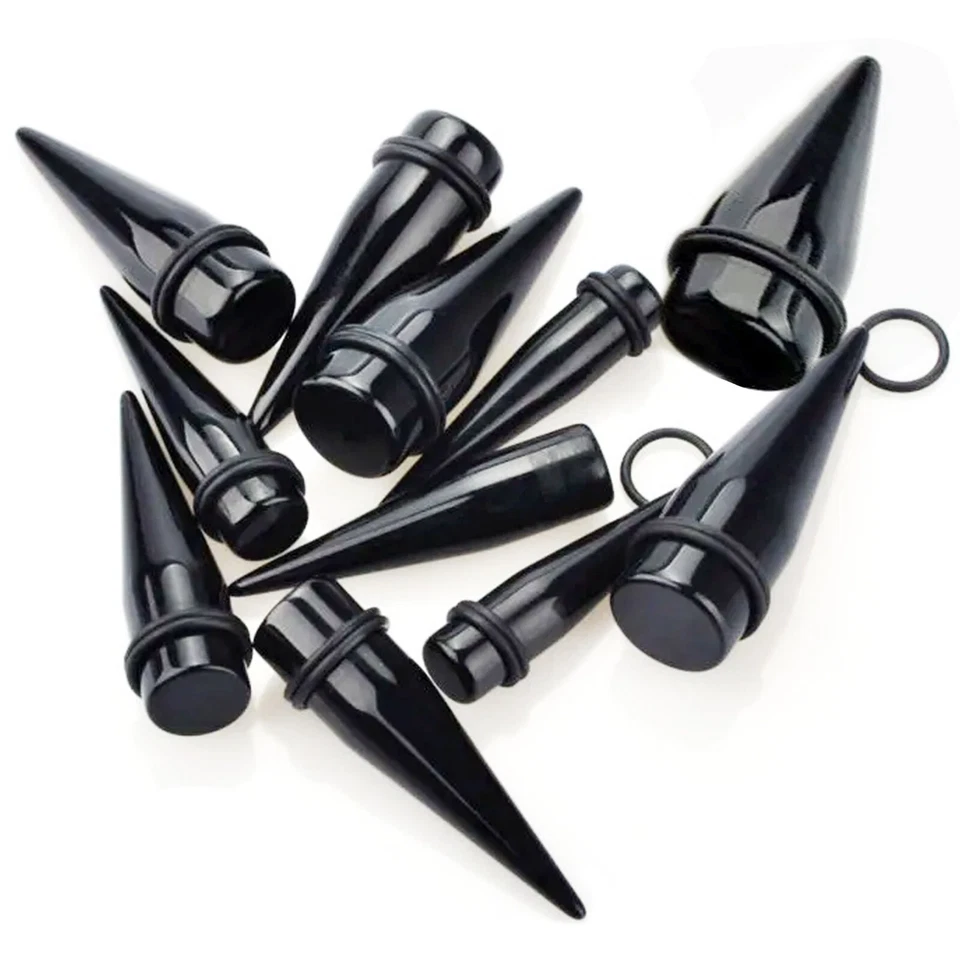 PAR de tapones para los oídos expansores cónicos acrílicos con juntas tóricas de 1/2" a 1" Foto 4 de 4